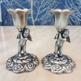 Metal Candlestick Classic Candle Holder Dinner Decor Angel Candle Stand Wedding Decoration ElimElim Set of 2 Y200109