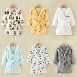 Fashion Long Sleeve Hooded Children's Bathrobe Kids Pyjamas Robes Baby Boy Girls 3-8yrs 211109
