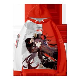 Popular game Genshin Impact character costume hutao hooded sweatshirt for boys girls High quality comfortable clothes casual top Y0901