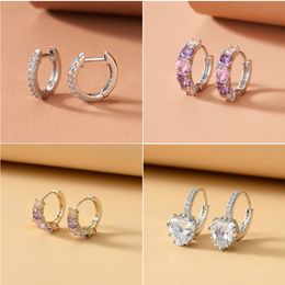 S2284 Fashion Jewelry Zircon Heart Hoop Earrings Simple Womens Diamond Earring