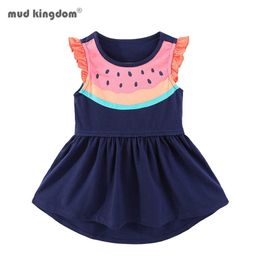 Mudkingdom Little Girls Dress Watermelon Print Lotus Leaf Sleeve Pleated Vest 210615