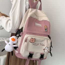 Kawaii Canvas Women Backpack Fashion Student Bookbag for Girls Schoolbag Laptop Mochila Female Cute Travel Rucksack Shoulder Bag 210929