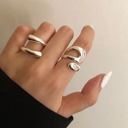 Minimalist 925 Sterling Silver Rings for Women Open Ring Fashion Creative Hollow Irregular Geometric Birthday Party Jewellery Gifts