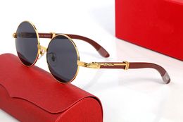 Classic Mens Designer Sunglasses for Women Big Round Gold Alloy Full Frame Sunglass Oval Goggle Man Woman Vintage Brand Eyeglass Wooden Bamboo Luxury Eyeglasses