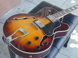 Custom 335 Vintage Sunburst Semi Hollow Body Archtop Jazz L5 Electric Guitars Double F Holes, Trapeze Tailpiece, Chrome Hardware, Grover Tuners