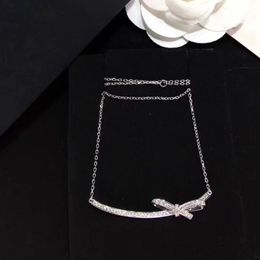 Brand Pure 925 Sterling Silver Jewellery For Women Neckalce Long Cute Bowknot Pendant Party Necklace