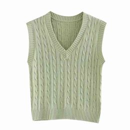 Slim girls soft cotton vest sweaters fashion ladies elegant knitted vests vintage female short women chic 210915