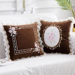 Cushion/Decorative Pillow Lace Cushion Cover 45x45cm Flower Embroidery Soft Cosy Home Decoration For Living Room Kids Colour Block