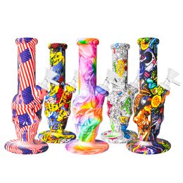 8.0inches Silicone Skull Bong Glass Water Pipes Hookahs dab oil rig with bowl for wholesale