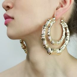 hot women's female's hiphop punk DJ night club DS double circle Oversized bamboo drop earrings dangler studs eardrop free shipping