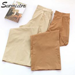 SURMIITRO Spring Summer Cotton Korean Style Wide Leg Ankle Pants Women Black Khaki Green High Waist Trousers Female 210712