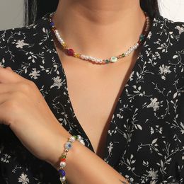 Boho Female White Pearl Multicolor Crystal Glazed Glass Beads Separate Handmade Beaded Bracelets Necklaces For Women Jewellery Set