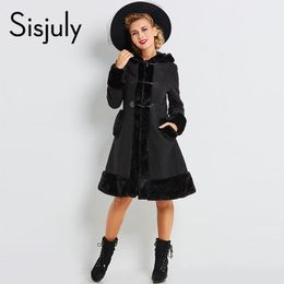 Wholesale- Sisjuly Women European Winter Coats Gothic Long Sleeve Single Breasted Slim Black Hooded Coat Autumn Solid Jacket Overcoats