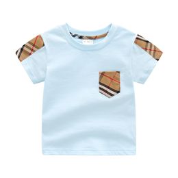 T-shirt per neonati T-shirt a maniche corte per bambini in cotone T-shirt scozzese per bambini con colletto tondo di alta qualità Abbigliamento per bambini