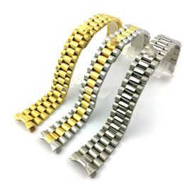 Watch Bands 20mm 13mm 17mm 21mm Band Stainless Steel Curved End President Style Bracelet Watchbands Fits For Water Ghost Outdoor Strap