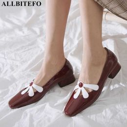 ALLBITEFO fashion retro genuine leather thick heel women shoes women high heel shoes square toe office ladies shoes women heels 210611