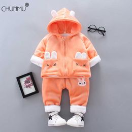 Winter Newborn Baby Boy Clothes Kids Long Sleeve Coat Pants 2 PCS Plus Velvet Thicken Outfits Suit Infant Costume for Baby Set X0902