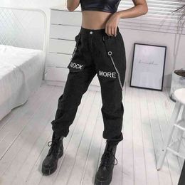 Harajuku Plus Size High Waist Haren Pants Spring Women Overalls Cargo Unisex Hip Hop Loose Printed Trousers For 210531