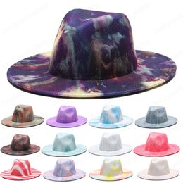 fedoras hats for women men wide brim Tie dye winter with pearl cap panama fascinator multicolor blue white felted hats