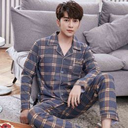 100% Cotton Pijama for Men Plaid Autumn Winter Sleepwear Pyjamas Pyjamas Set 3XL Casual Striped Male Homewear Home Clothes 211111