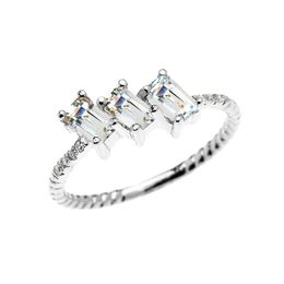 10K/14K/18K Gold Jewellery Three Gemstone Diamond Ring Natural Moonstone Promise Ring