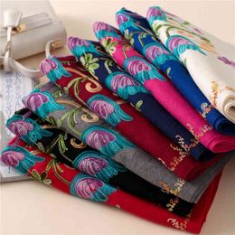 New winter scarf women tassel plain embroidered cashmere shawl pashmina scarv