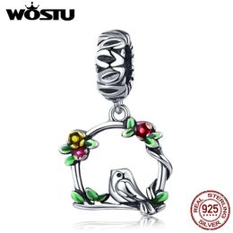 WOSTU Summer Brand New 925 Sterling Silver Bird & Cage Dangle Charm fit Beads Bracelet Necklace Original DIY Jewellery Gift CQC645 Q0531