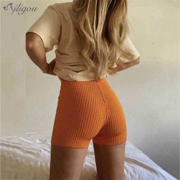 Brand Summer Women'S Sexy Celebrity Orange Black White Bandage Shorts Ladies Elastic Designer Casual Tights 210525