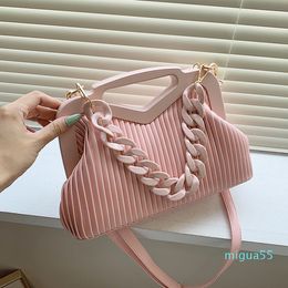 Vertical pleated design women's shoulder bag sweet cute style handbag shell shape fashion purse for women thick handle bags