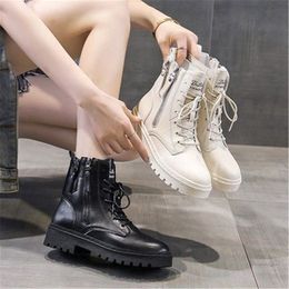 Black Beige Boots Ladies Motorcycle High Tops Shoes Platform Ankle Boots Woman 2022 Spring Autumn Female Comfortable Combat Boot