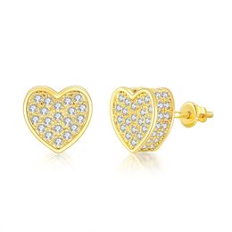 New Fashion Gold Silver Plated Bling CZ Bling Heart Studs Earrings for Men Women Nice Gift