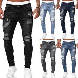 Men's Jeans Cool Ripped Skinny Trousers Stretch Slim Denim Pants Large Size Hip Hop Black Blue Casual Jogging Jeans for Men 210622