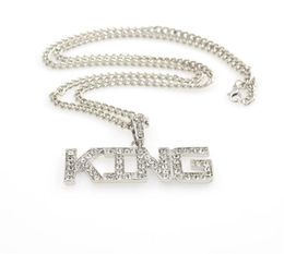 Pendant Necklaces Men Hip Hop Full Rhinestone King Shape Pendants Bling Iced Out Cuban Link Chain Hiphop Necklace Jewelry W3