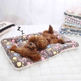 Mattress Soft Blanket Paw Print Coral Fleece Cat Beds Mats For Small Medium Large Dogs Cats Pet Supplies