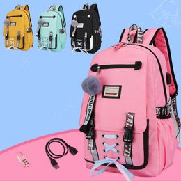 Backpack women Fashion Large school bags for teenage girls usb with lock Anti theft Book big High youth Leisure College