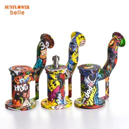 Smoke Silicone Nectar Collect Kits Water transfer printing oil rig assorted Colour with stainless steel dabber tip food grade silicon container hookah