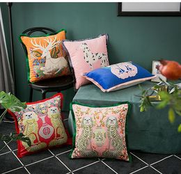 Luxury designer pillow case classic Animal flower pattern printing tassel cushion cover 45*45cm or 35*55cm for home decoration and festival Christmas family gifts