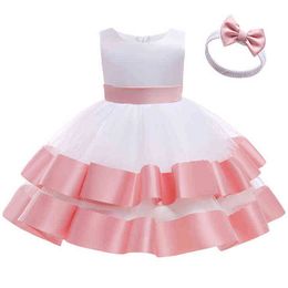 Toddler Princess Dress For 1 Year Birthday Baby Girls Newborn Bow Christening Gown Dress Wedding Baptism White Tulle Kids Clothe G1129