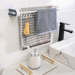 Towel Racks Bathroom Rack Plastic Perforation-free Bar With Hook Suction Cup Kitchen Household Organiser