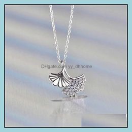 Pendant Necklaces & Pendants Jewellery S925 Sterling Sier Ginkgo Leaf Necklace Female Niche Design Sense Of Simple Shining Freshness Clavicle