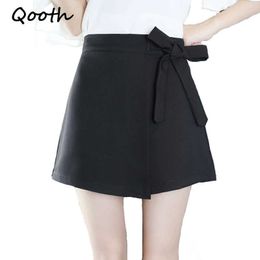Qooth Spring Sumemr Skirt Women Short Skort High Waist Solid Preppy Style A-line Young Girl Size 2XL Mini QH983 210609