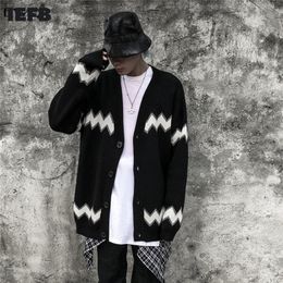 IEFB / Jacquard Weave Stripe V collar Sweater for Men And Women Lovers autumn new Single Breasted Cardigan cloth 19H-a124 201022