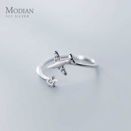 Open Adjustable Simple Ring for Women Fashion 925 Sterling Silver Shining Zircon Cute Star Aeroplane Fine Jewellery 210707