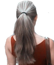 Hot Sell Glory women grey ponytail hairpiece wraps around Salt and pepper Highlighted Piano Colour Grey hair ponytails straight 100g 120g 140g