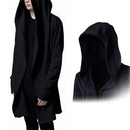 Helisopus Men Hooded Sweatshirts With Black Gown Hip Hop Hoodies Long Sleeve Gothic Cloak Outwear Jacket Plus size Streetwear 201020