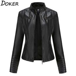 Women Faux Leather Jacket Autumn Winter Long Sleeve Plus Size Fashion Ladies Solid Zipper Biker Coat Female Casual Outwear 210603