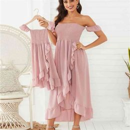 Mother Daughter Dress Ruffle Family Matching Dresses Off Shoulder Mom And Clothes Summer Mommy Me 210922