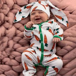 Clothing Sets Infant Kids Clothes Baby Boys&Girls Cartoon Carrot Print Romper Long Sleeve Jumpsuit Rrabbit Ears Hat Autumn And Winter Outfit