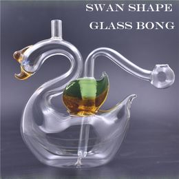 Newest swan animal 10mm Female Mini Colourful Glass Oil Rigs Bongs Water Pipes with 10mm glass oil bowl and silicone straw