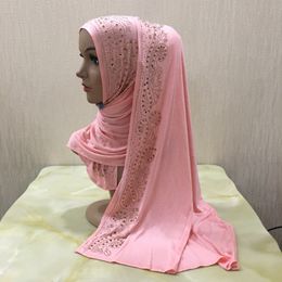 Muslim Women Long Scarf Rhinestone Hair Accessories Cotton Hijab Head Cover Wrap Arab Prayer Hat Shawls Scarves Stole Headscarf Turban 160*50cm